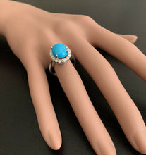 Load image into Gallery viewer, 7.65 Carats Natural Turquoise and Diamond 18k Solid White Gold Ring