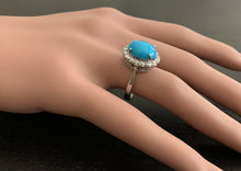Load image into Gallery viewer, 7.65 Carats Natural Turquoise and Diamond 18k Solid White Gold Ring