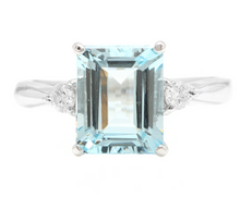 Load image into Gallery viewer, 3.28 Carats Natural Aquamarine and Diamond 14k Solid White Gold Ring