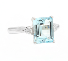 Load image into Gallery viewer, 3.28 Carats Natural Aquamarine and Diamond 14k Solid White Gold Ring
