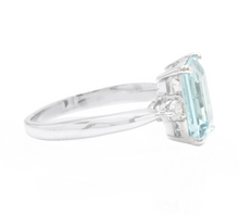 Load image into Gallery viewer, 3.28 Carats Natural Aquamarine and Diamond 14k Solid White Gold Ring