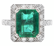 Load image into Gallery viewer, 4.60ct Natural Emerald &amp; Diamond 14k Solid White Gold Ring