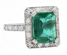 Load image into Gallery viewer, 4.60ct Natural Emerald &amp; Diamond 14k Solid White Gold Ring