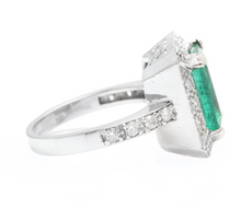 Load image into Gallery viewer, 4.60ct Natural Emerald &amp; Diamond 14k Solid White Gold Ring