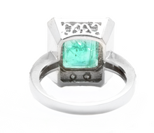 Load image into Gallery viewer, 4.60ct Natural Emerald &amp; Diamond 14k Solid White Gold Ring
