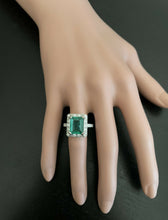Load image into Gallery viewer, 4.60ct Natural Emerald &amp; Diamond 14k Solid White Gold Ring