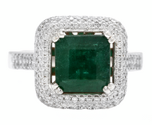 Load image into Gallery viewer, 3.45ct Natural Emerald &amp; Diamond 14k Solid White Gold Ring