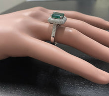 Load image into Gallery viewer, 3.45ct Natural Emerald &amp; Diamond 14k Solid White Gold Ring