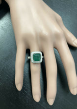 Load image into Gallery viewer, 3.45ct Natural Emerald &amp; Diamond 14k Solid White Gold Ring