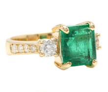 Load image into Gallery viewer, 4.00ct Natural Emerald &amp; Diamond 14k Solid Yellow Gold Ring