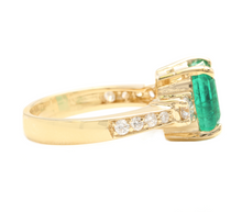 Load image into Gallery viewer, 4.00ct Natural Emerald &amp; Diamond 14k Solid Yellow Gold Ring