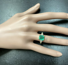 Load image into Gallery viewer, 4.00ct Natural Emerald &amp; Diamond 14k Solid Yellow Gold Ring