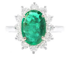 Load image into Gallery viewer, 5.50ct Natural Emerald &amp; Diamond 14k Solid White Gold Ring
