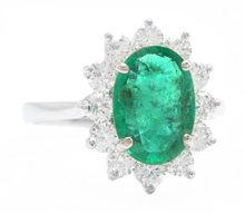 Load image into Gallery viewer, 5.50ct Natural Emerald &amp; Diamond 14k Solid White Gold Ring