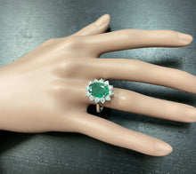 Load image into Gallery viewer, 5.50ct Natural Emerald &amp; Diamond 14k Solid White Gold Ring