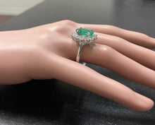 Load image into Gallery viewer, 5.50ct Natural Emerald &amp; Diamond 14k Solid White Gold Ring