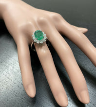 Load image into Gallery viewer, 5.50ct Natural Emerald &amp; Diamond 14k Solid White Gold Ring