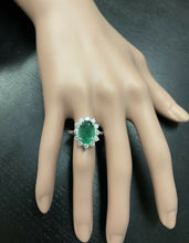 Load image into Gallery viewer, 5.50ct Natural Emerald &amp; Diamond 14k Solid White Gold Ring