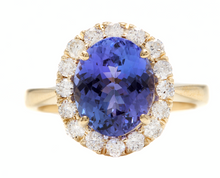 Load image into Gallery viewer, 3.70 Carats Natural Tanzanite and Diamond 14K Solid Yellow Gold Ring