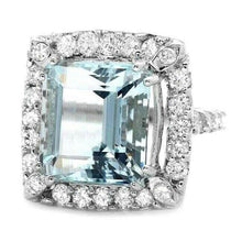 Load image into Gallery viewer, 9.60 Carats Natural Aquamarine and Diamond 14k Solid White Gold Ring