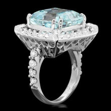 Load image into Gallery viewer, 9.60 Carats Natural Aquamarine and Diamond 14k Solid White Gold Ring
