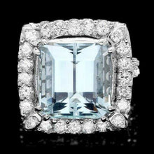 Load image into Gallery viewer, 9.60 Carats Natural Aquamarine and Diamond 14k Solid White Gold Ring