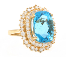 Load image into Gallery viewer, 14.60 Carats Natural Swiss Blue Topaz &amp; Diamond 14K Solid Yellow Gold Ring