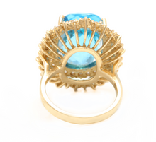 Load image into Gallery viewer, 14.60 Carats Natural Swiss Blue Topaz &amp; Diamond 14K Solid Yellow Gold Ring