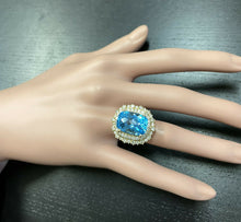 Load image into Gallery viewer, 14.60 Carats Natural Swiss Blue Topaz &amp; Diamond 14K Solid Yellow Gold Ring
