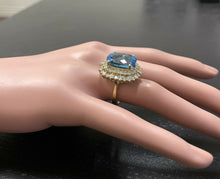 Load image into Gallery viewer, 14.60 Carats Natural Swiss Blue Topaz &amp; Diamond 14K Solid Yellow Gold Ring