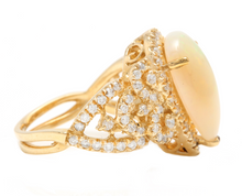 Load image into Gallery viewer, 5.50ct Natural Ethiopian Opal and Diamond 14k Solid Yellow Gold Ring