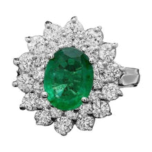 Load image into Gallery viewer, 3.30Ct Natural Emerald &amp; Diamond 14K Solid White Gold Ring