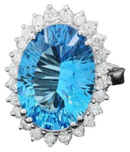 Load image into Gallery viewer, 12.40 Carats Natural Blue Topaz and Diamond 14K Solid White Gold Ring