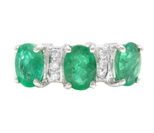 Load image into Gallery viewer, 2.85ct Natural Emerald &amp; Diamond 14k Solid White Gold Ring
