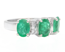 Load image into Gallery viewer, 2.85ct Natural Emerald &amp; Diamond 14k Solid White Gold Ring