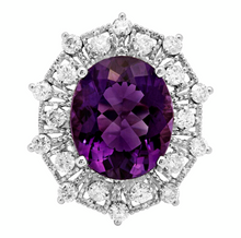 Load image into Gallery viewer, 10.20 Carats Natural Amethyst and Diamond 14k Solid White Gold Ring