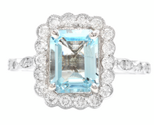 Load image into Gallery viewer, 2.60 Carats Natural Aquamarine and Diamond 14k Solid White Gold Ring