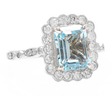 Load image into Gallery viewer, 2.60 Carats Natural Aquamarine and Diamond 14k Solid White Gold Ring