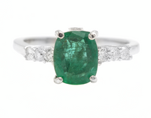 Load image into Gallery viewer, 2.40ct Natural Emerald &amp; Diamond 14k Solid White Gold Ring