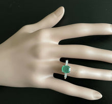 Load image into Gallery viewer, 2.40ct Natural Emerald &amp; Diamond 14k Solid White Gold Ring