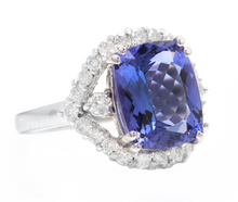 Load image into Gallery viewer, 6.00 Carats Natural Tanzanite and Diamond 18k Solid White Gold Ring