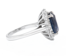Load image into Gallery viewer, 8.15ct Natural Blue Sapphire &amp; Diamond 14k Solid White Gold Ring