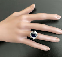 Load image into Gallery viewer, 8.15ct Natural Blue Sapphire &amp; Diamond 14k Solid White Gold Ring