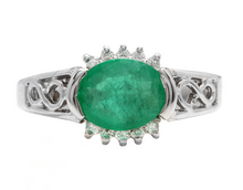 Load image into Gallery viewer, 2.00 Carat Natural Emerald &amp; Diamond 14k Solid White Gold Ring
