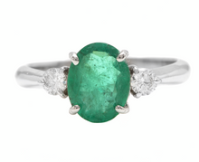 Load image into Gallery viewer, 2.06ct Natural Emerald &amp; Diamond 14k Solid White Gold Ring