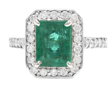 Load image into Gallery viewer, 3.60 Carats Natural Emerald and Diamond 14K Solid White Gold Ring