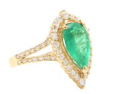 Load image into Gallery viewer, 5.30 Carats Natural Emerald &amp; Diamond 14k Solid Yellow Gold Ring