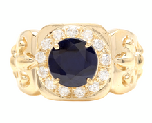 Load image into Gallery viewer, 5.10 Carats Natural Diamond &amp; Blue Sapphire 14K Solid Yellow Gold Men's Ring