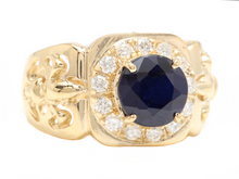 Load image into Gallery viewer, 5.10 Carats Natural Diamond &amp; Blue Sapphire 14K Solid Yellow Gold Men's Ring