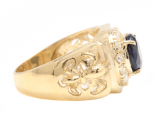 Load image into Gallery viewer, 5.10 Carats Natural Diamond &amp; Blue Sapphire 14K Solid Yellow Gold Men's Ring
